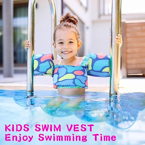 Miniatura 6 de Chaleco de natación para niños pequeños con mangas con correa ajustable de dibujos animados, flotadores de piscina para niños, de 20 a 50 libras,