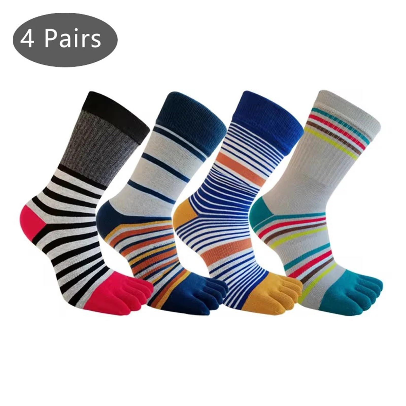 Fünf-Zehen-Socken aus Baumwolle for Herren | Mehrfarbig, Größe 4, EU 39–44, 5 Paar: Business, Party, Sport, Laufen, Wandern, Büro