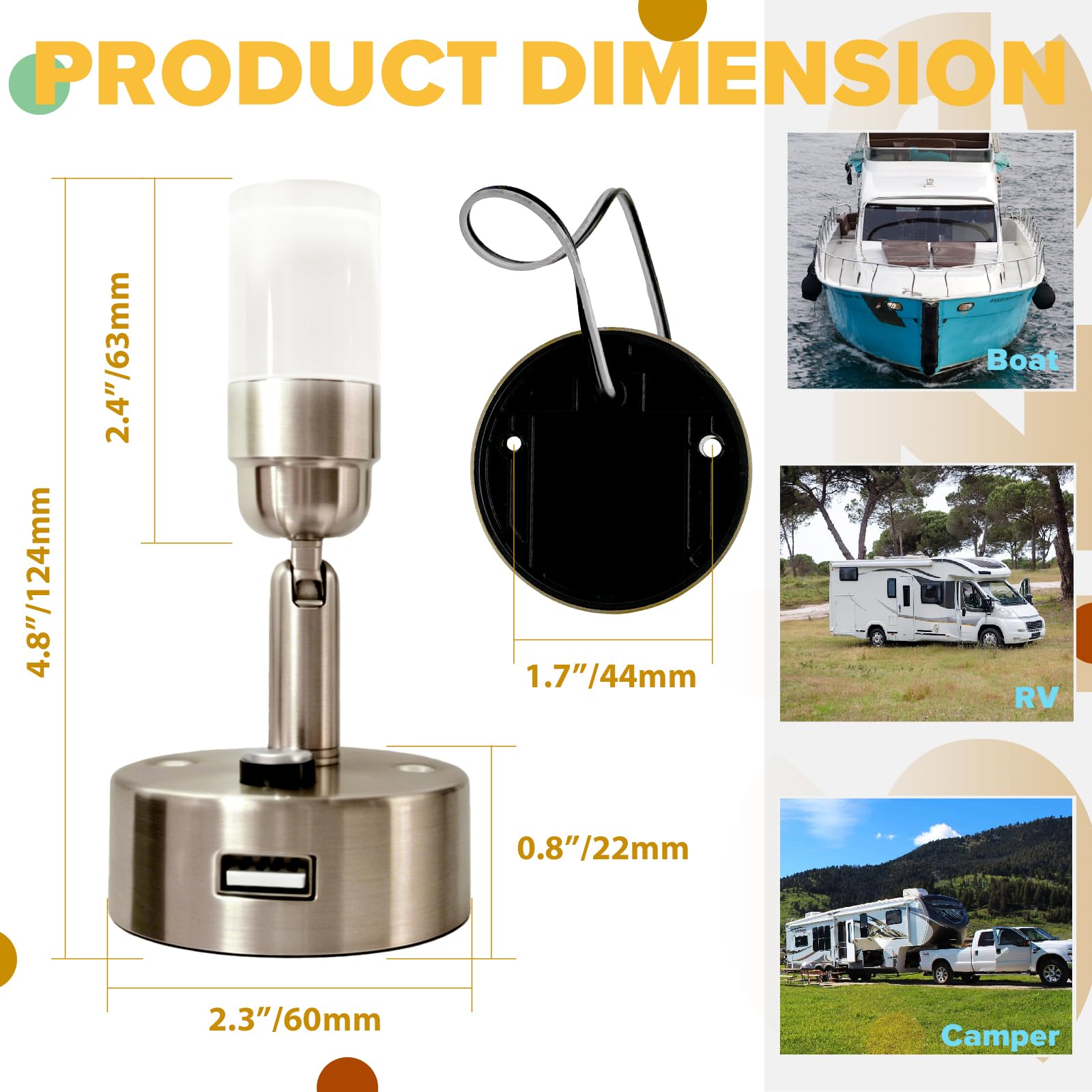 Luces de lectura para caravana de 12 V, luz interior para caravana con puerto USB, iluminación LED con cargador USB-C para mesita de noche de 2 W, 100 lm, 12 voltios, azul claro y blanco, 3000 K