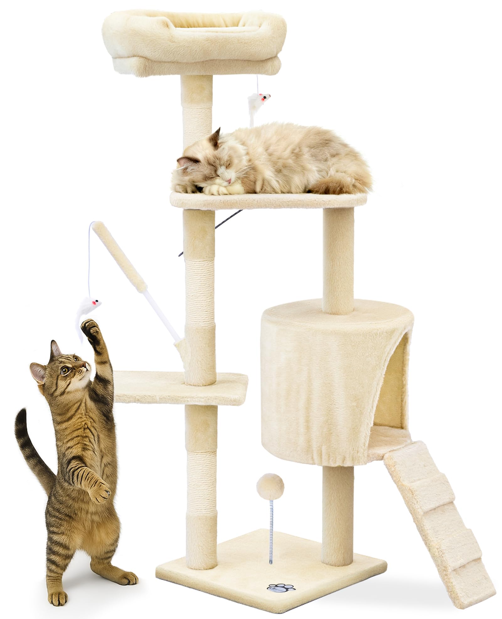 VOUNOT Cat Tree - Sisal Scratching Posts - 112cm - Beige