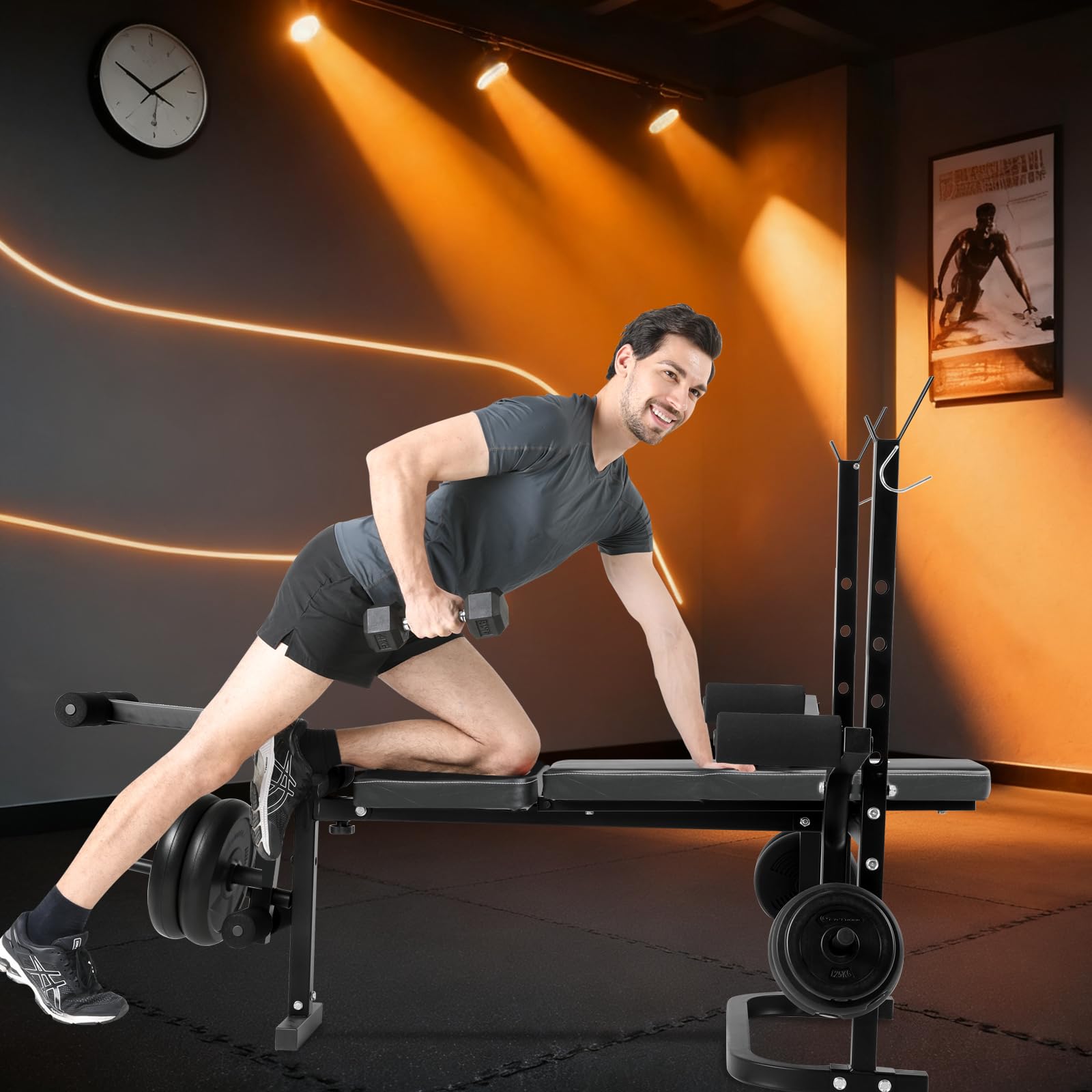 Banc de Musculation Complet Multifonction-Extension Jambe&Butterfly&Banc de Musculation Pliable&Support pour Haltères, Banc Musculation Complet/Banc Developper Coucher Fitness Pliable