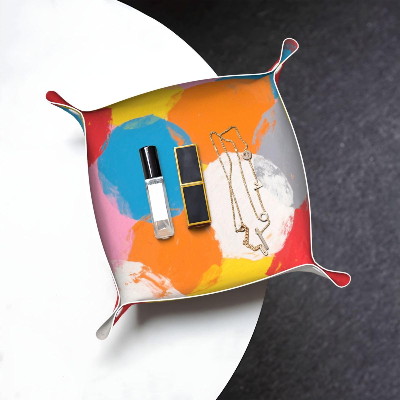 Paint of Different Bright Colors Valet Tray Organizer Pu Leather Travel Catchall Tray Organizer Portable Jewelry Tray Storage Keys Tray for Entryway Table Coins Watches Candy
