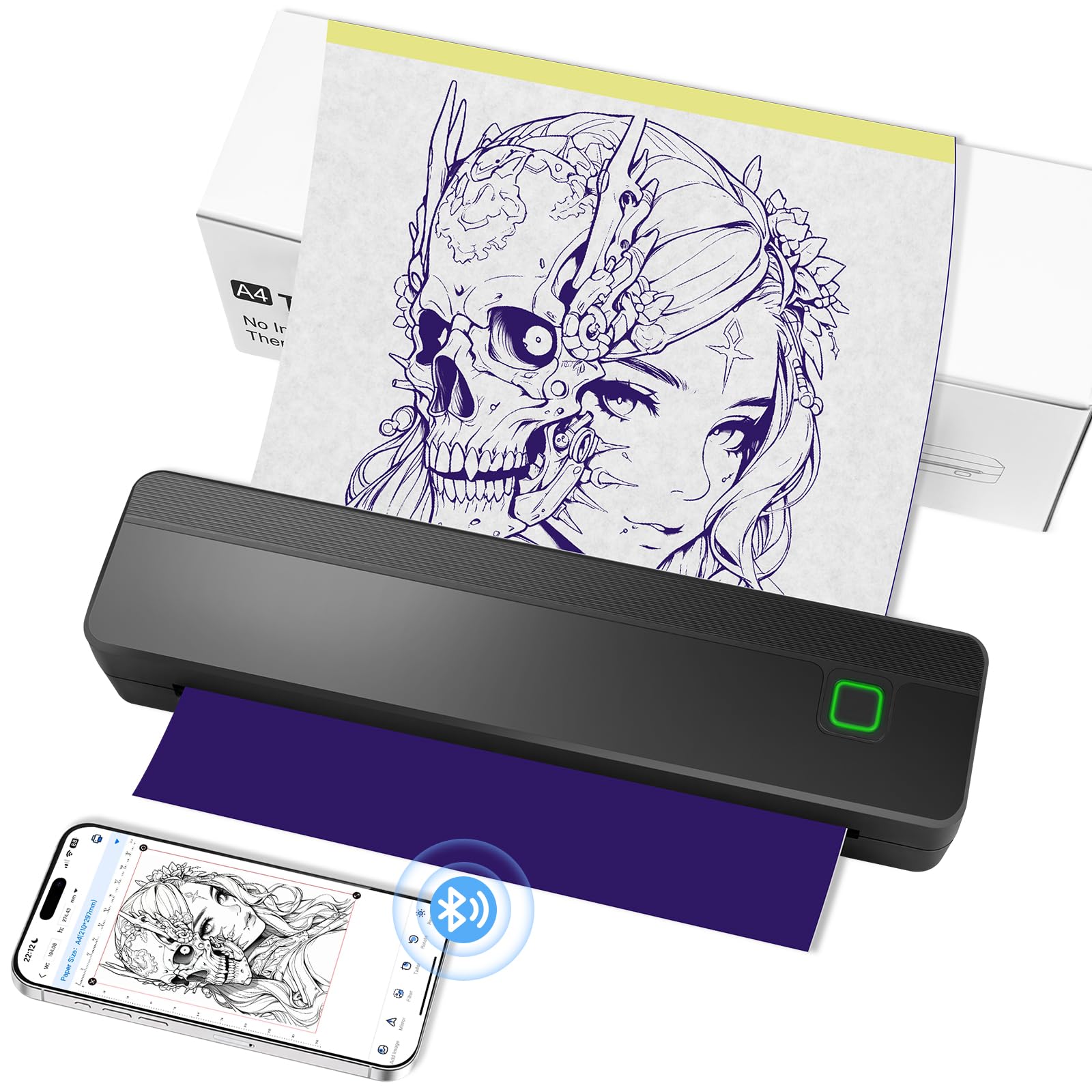 Aolso Stampante per Tatuaggi Termica Bluetooth, Portatile con 10 Fogli Carta Transfer, per Artisti e Principianti