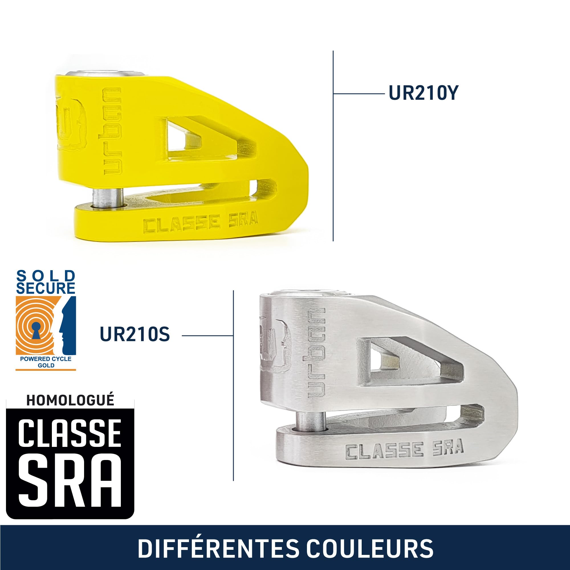 URBAN UR210S Antivol à disque pour moto, haute sécurité, approuvé par la SRA, conception ultra résistante en acier inoxydable, double verrouillage ø10 mm, antivol de roue de frein de roue pour moto