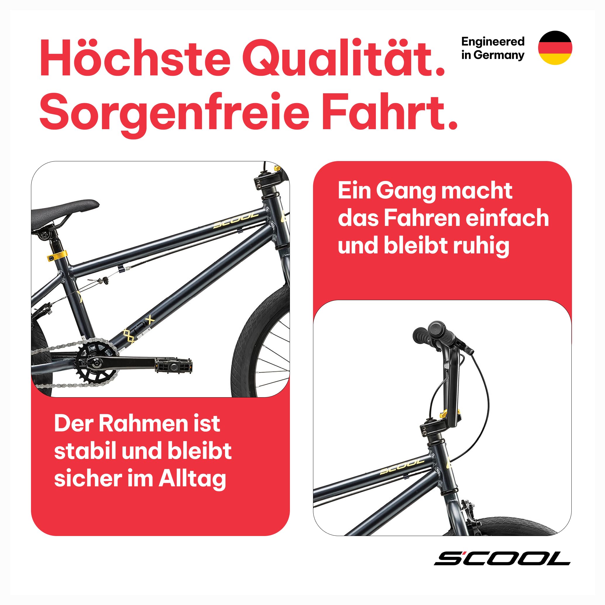 S’COOL Kinderfahrrad 20 Zoll, Kinder BMX Fahrrad – BMX für Kinder ab 6 Jahren – Körpergröße ab ca. 120 cm – Freestyle & Stunt Bike – 1-Gang XtriX BMX