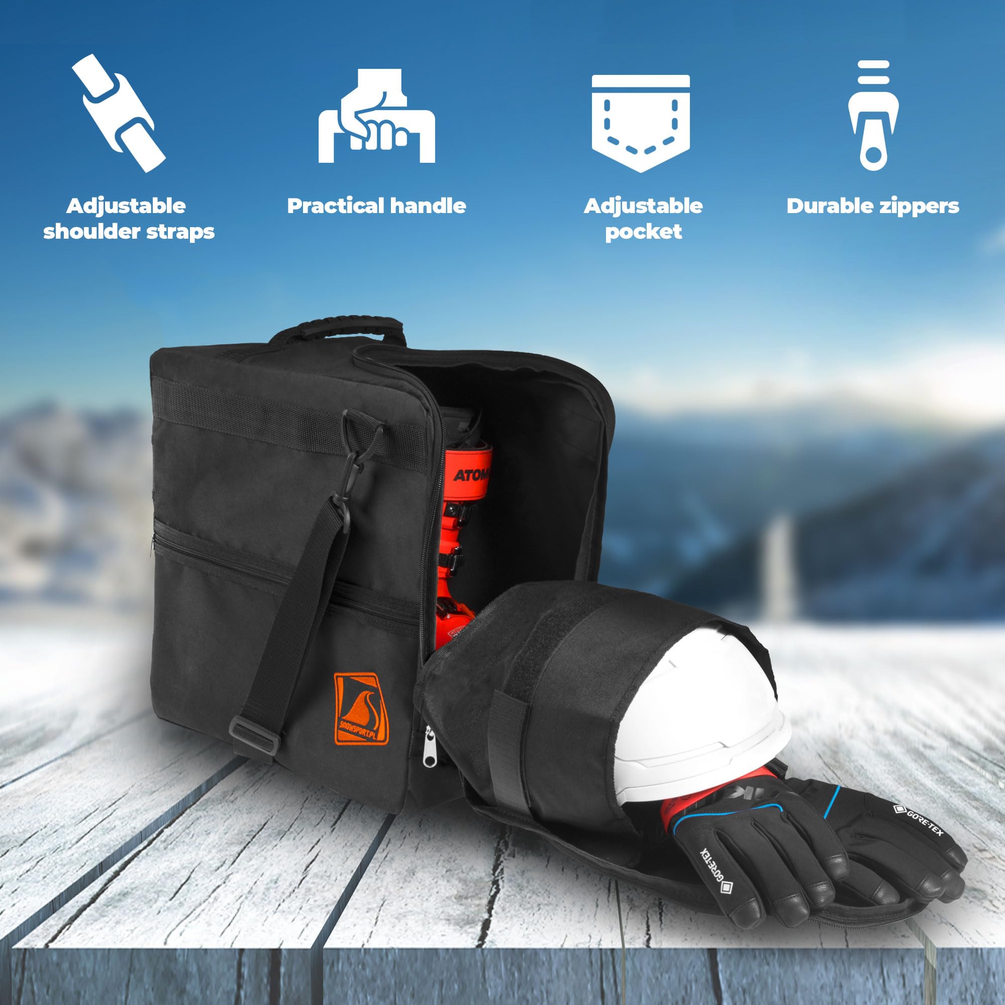 Pokrowiec na buty, kask i akcesoria, torba na buty narciarskie z kieszenią na kask, buty snowboardowe, łyżworolki, buty narciarskie, buty snowboardowe, torba na buty, torba na łódkę i kask