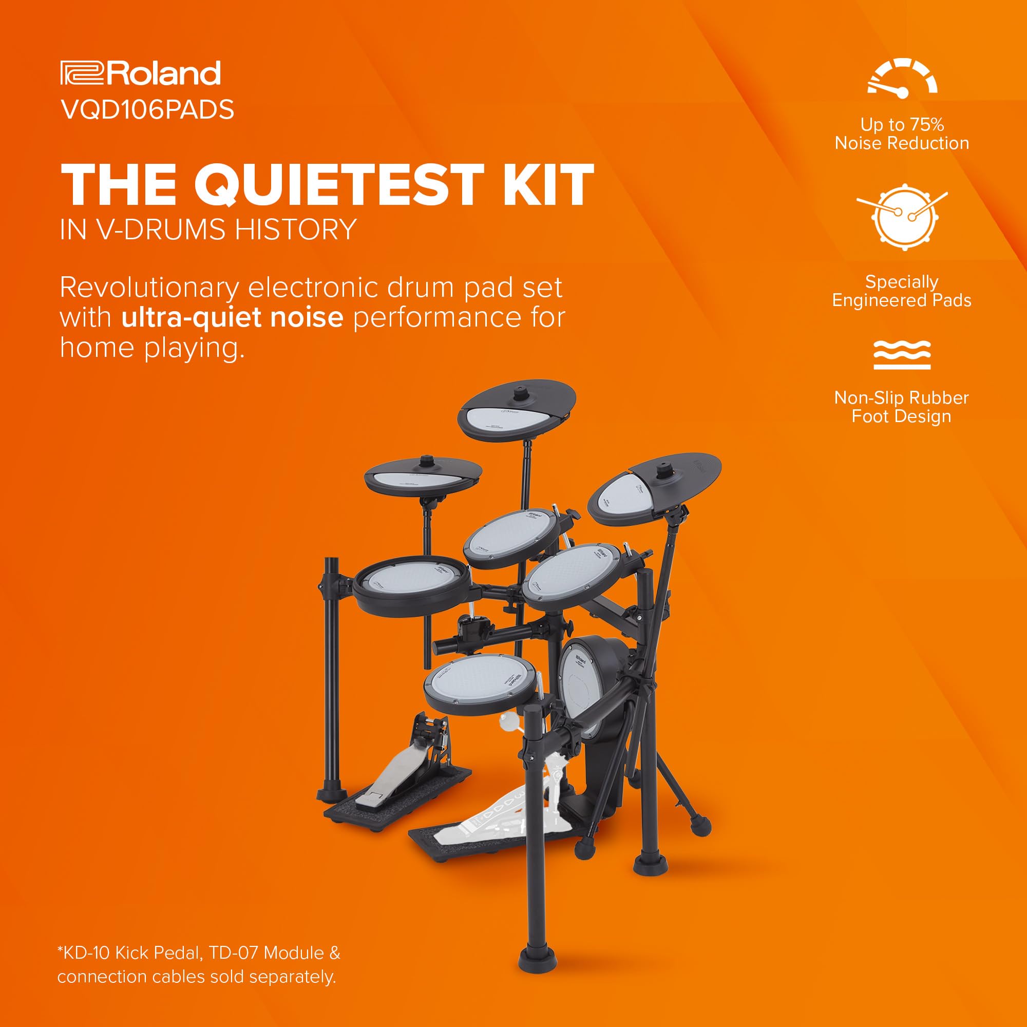 Roland VQD106PADS V-Drums | 5-teiliges elektronisches leises Design Schlagzeug-Pad-Set | perfekt für das Üben zu Hause | bis zu 75% geräuschreduzierte Pads | kompatibel mit TD-07, TD-27, TD-50X & V71