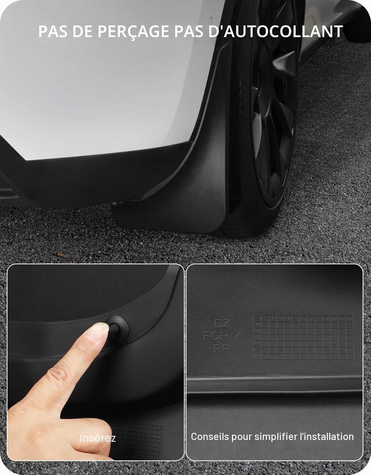 BASENOR 2020-2024 Bavettes de Protection Tesla Model Y Protecteurs d'éclaboussures Pas de perçage Pas de Ruban adhésif Protecteur de Pneu Bavettes Tous Temps Accessoires extérieurs Tesla