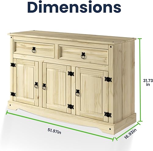 Miniatura 2 de Aparador de buffet de madera maciza de 51.9 pulgadas de ancho, 16.9 pulgadas de profundidad, 31.6 pulgadas de alto, armario de almacenamiento de