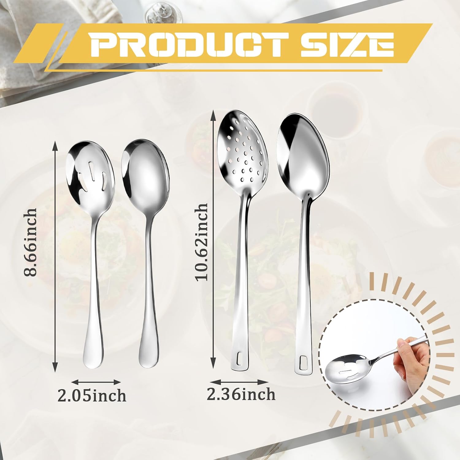 Zhehao 4 Pcs Stainless Steel Serving Spoons Set 8" 10" Slotted Pointed