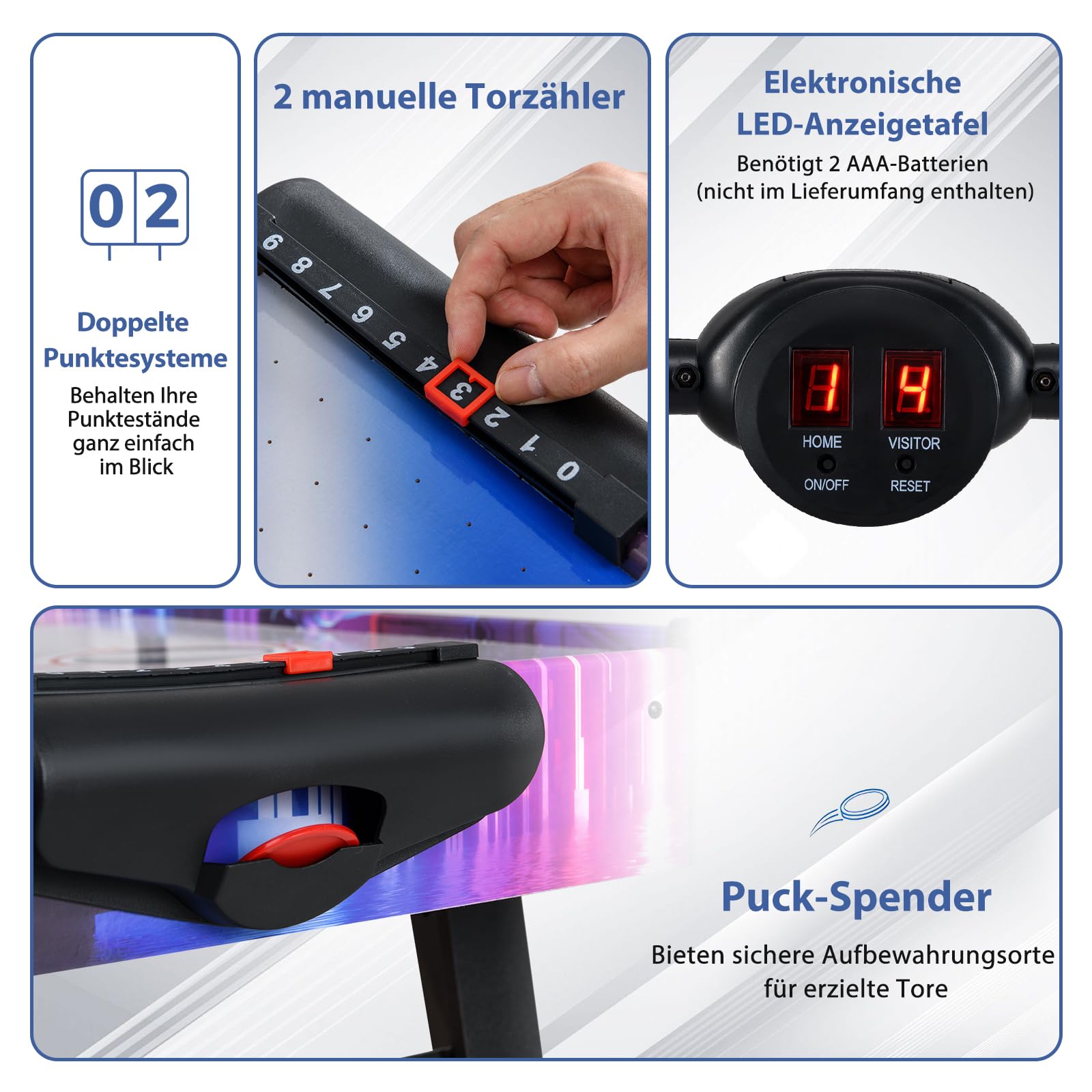 DREAMADE 144cm Airhockey Tisch, Air Hockey Spieltisch mit Luft & LED-Anzeigetafel, Spieltisch mit 2 Pucks & 2 Pusher & verstellbaren Fußpolstern, Airhockeytisch für Spielzimmer, Zuhause & Büro