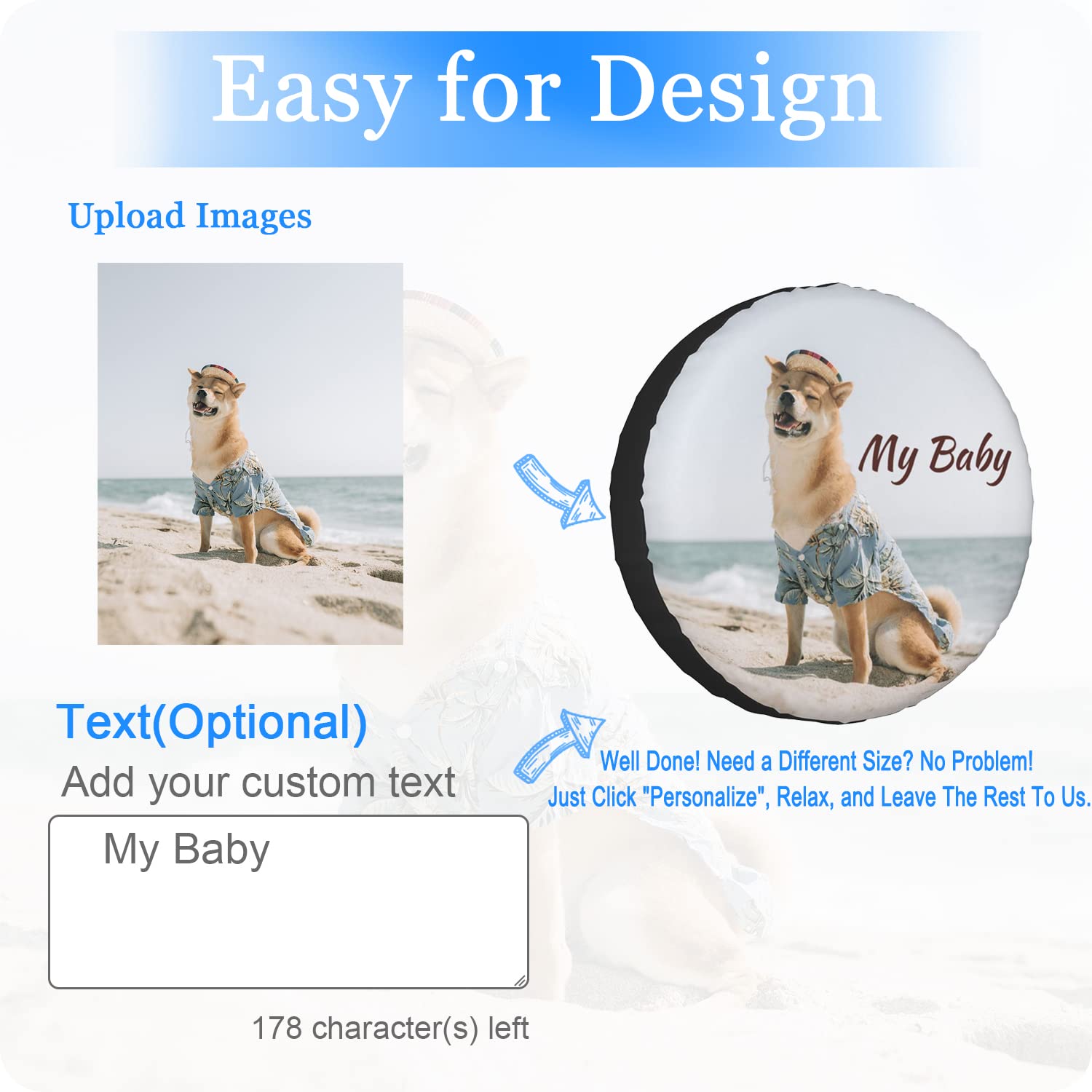 Custom Spare Tire Cover Personalized Universal Wheel Cover Add Your Own Photo Text Logo Waterproof Dust-Proof Tire Protector with Adjustable Buckle Strap for Trailer RV SUV All Vehicle 14