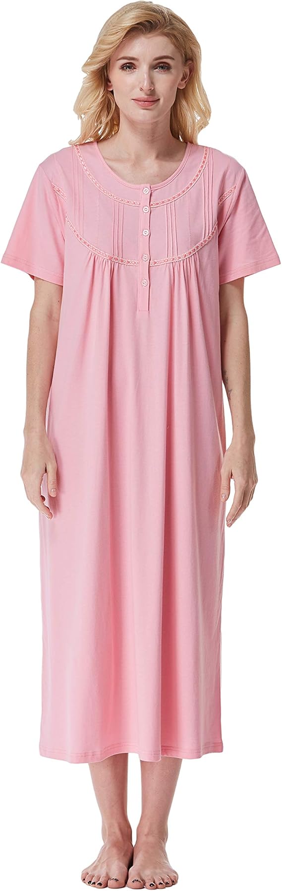 Keyocean Women Nightgowns, Soft 100% Cotton Lightweight Short Sleeve Night-dresses for Ladies