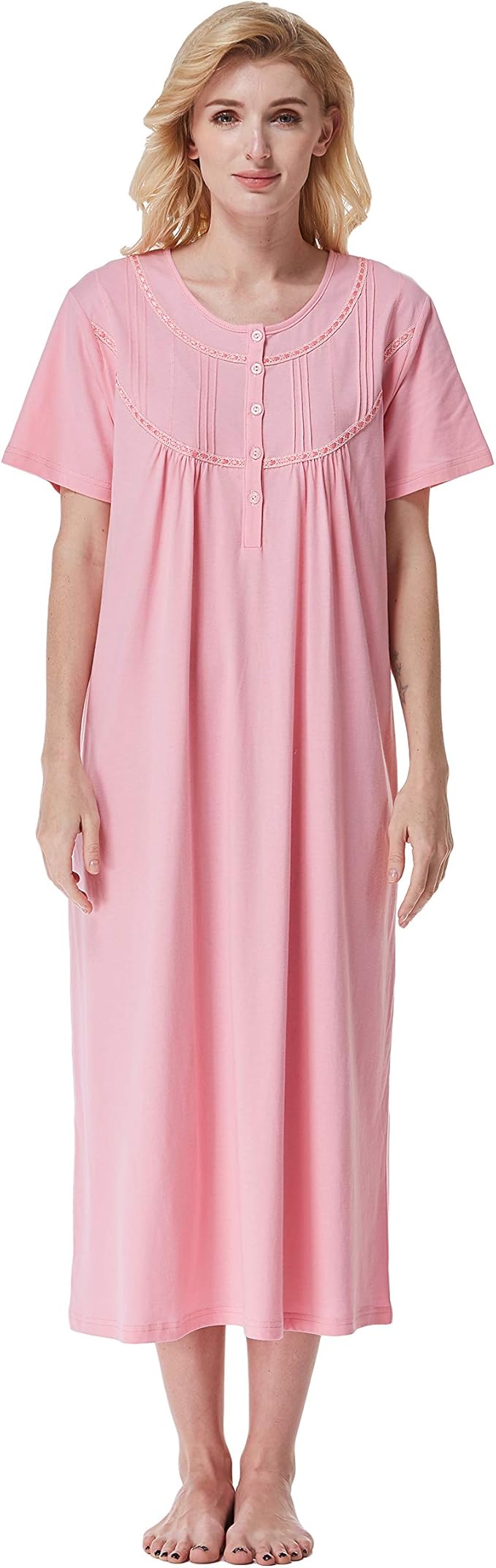 Keyocean Women Nightgowns, Soft 100% Cotton Lightweight Short Sleeve Night-dresses for Ladies