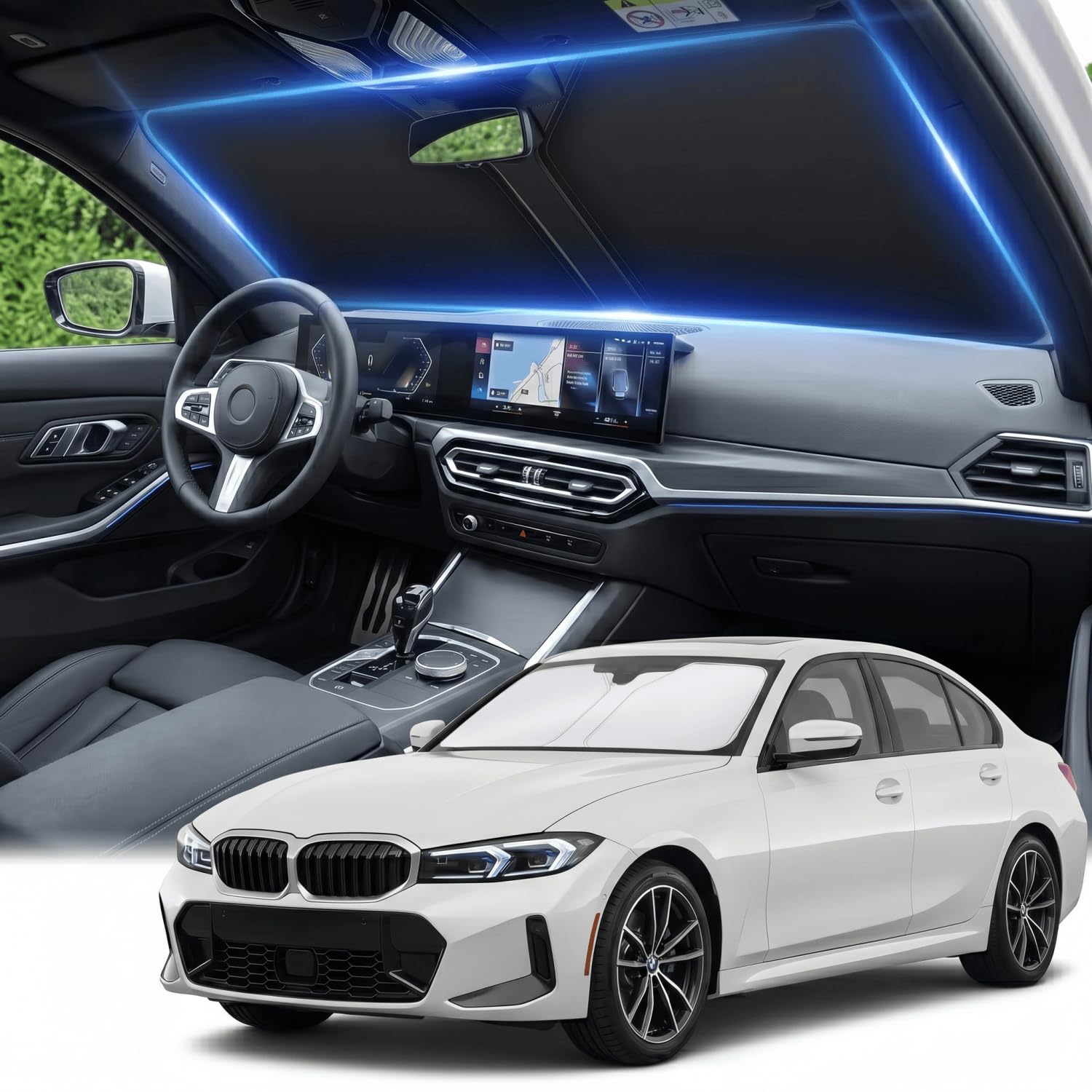 for BMW 3 Series 2019-2024 2025 2026 Windshield Sun Shade - Custom Fit 3 Series Accessories 330i 330E M340i 328i 335i 320i 330i 325i Sun Visor Front Foldable Shade Blocks UV Rays Accessories