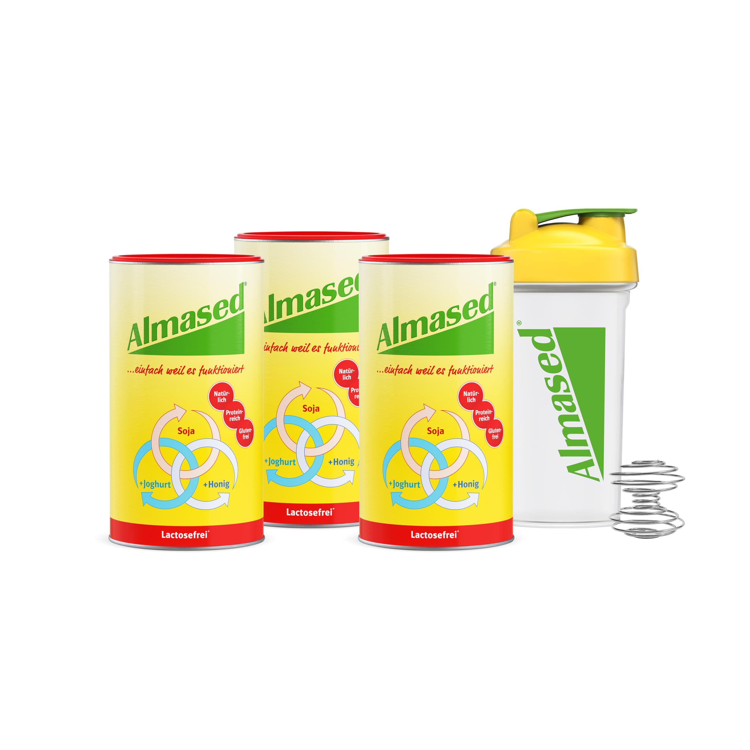 3er Bundle – Almased Lactosefrei – Shaker – zur nachhaltigen Gewichtsabnahme – hoher Proteingehalt – ohne künstliche Zusätze - 3x500g – 30 Portionen