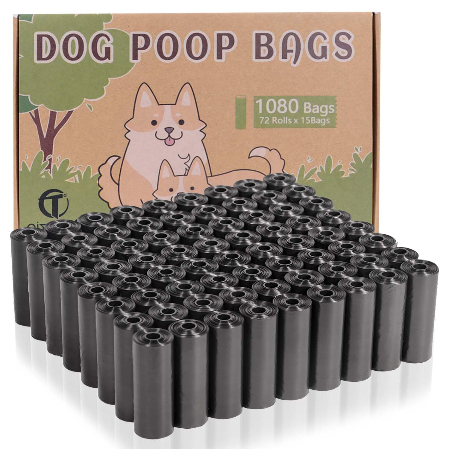 AiTodos® 1080PCS Bolsas Caca Perro, Negro - Bolsas Excrementos Perros - Adecuado Salir de Casa, 30 * 21.5CM, Polietileno-Material, Portátil (72 Rollos, 15 por Rollo) -Poop Bags