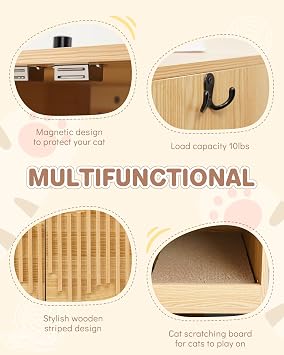 Cat Litter Box Enclosure,Stylish Hidden Litter Box Furniture, Modern Cat Litter Furniture Cabinet, Side End Table, Cat House with Scratch Pad, for Living Room, Bedroom, Entry Foyer