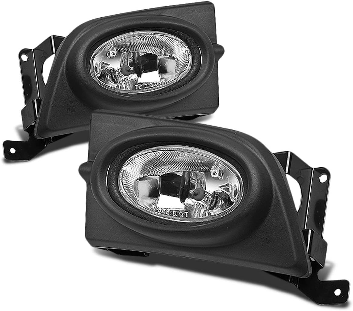 Auto Dynasty Fog Lights Assembly Compatible with 2006-2008 Honda Civic 4-Door, Fog Lamp Replacement with Switch and Wiring Harness, Driver Passenger Side, Clear Lens