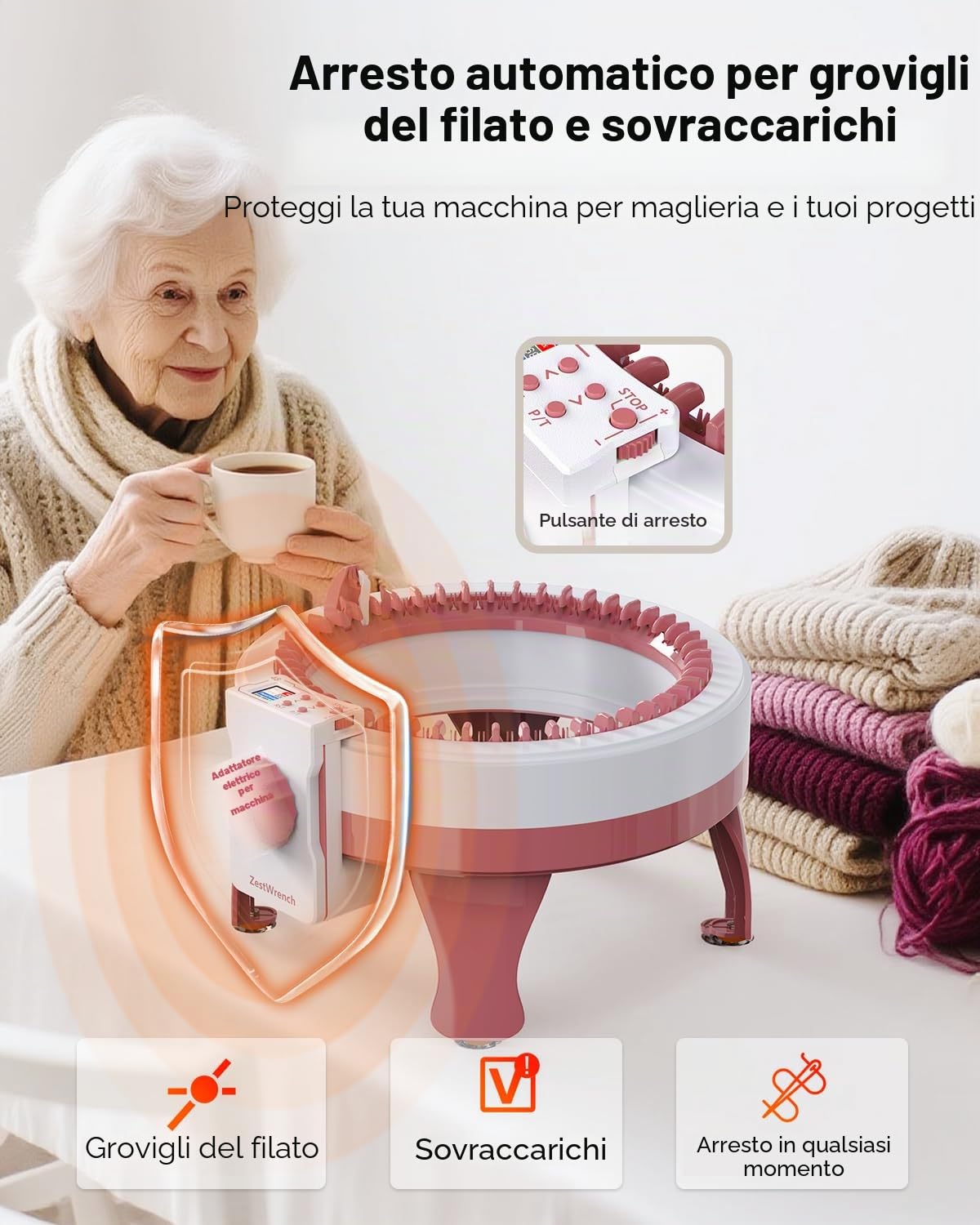 Adattatore elettrico per macchina per maglieria Sentro con 48 aghi, accessori automatici per macchina per maglieria con pannello LCD e contatore file, modalità di lavoro a maglia piatta