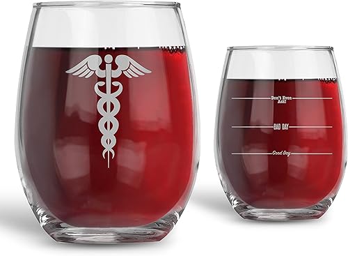 Bad Bananas Don't Even Ask - Copa de vino sin tallo de 21 onzas con caduceo farmacéutico, regalo del Día Nacional del Médico para médicos,