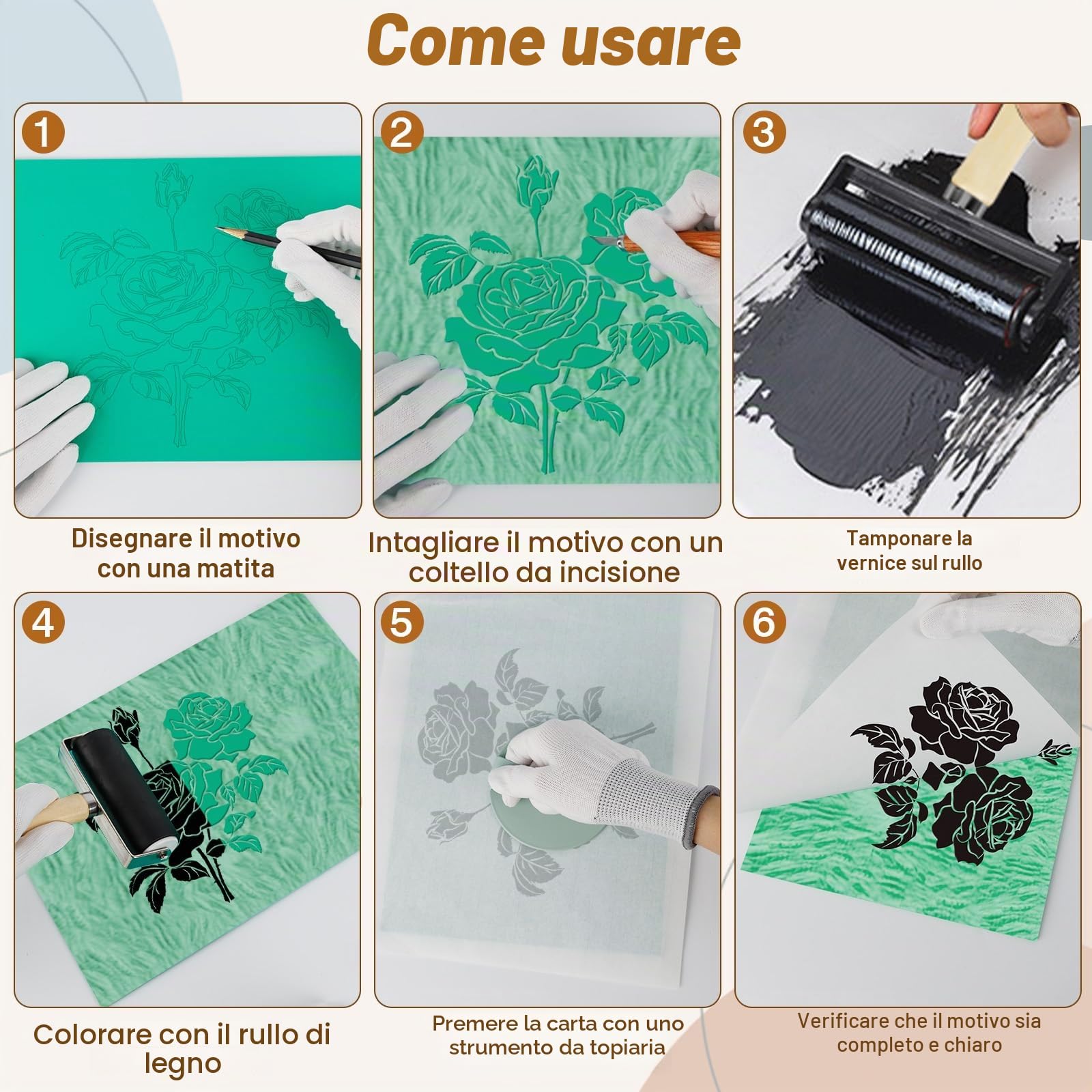 Set Di 59 Pezzi Strumenti Per Intaglio Linoleum, Kit Stampa Linoleum Professionale Con Strumenti Per Intaglio Del Legno, Con Guanti Resistenti Al Taglio, Per Timbri Fai Da Te, Incisione, Stampa