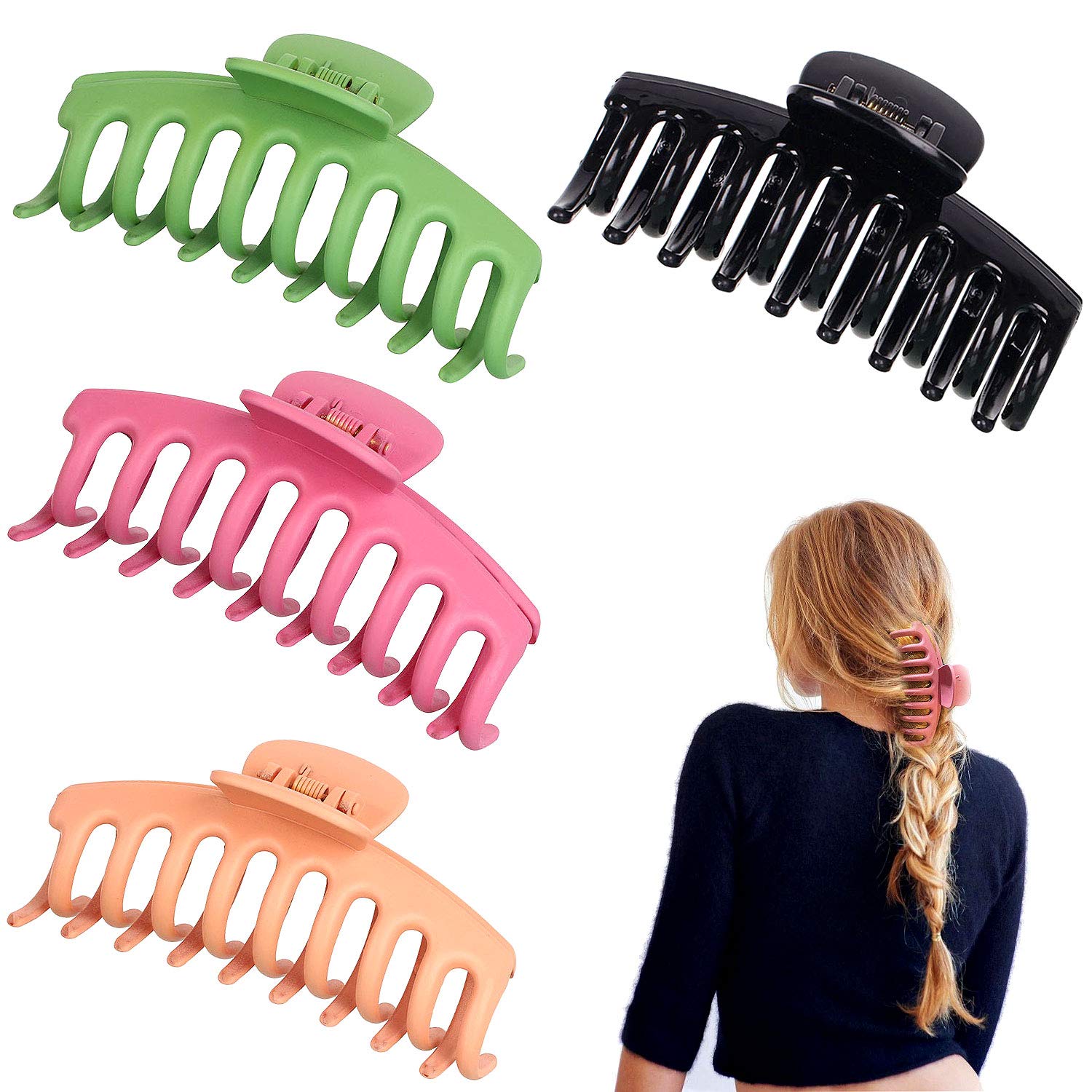 WELLXUNKClaws Clips Hair, 4 Colors Clamp Hair Clips, Clips Large Hair, Nonslip Hair Clip, Big Claw Clips, Matter French Design Hair Accessories For Women Girls Bathing, Cleaning, Cooking (M2)