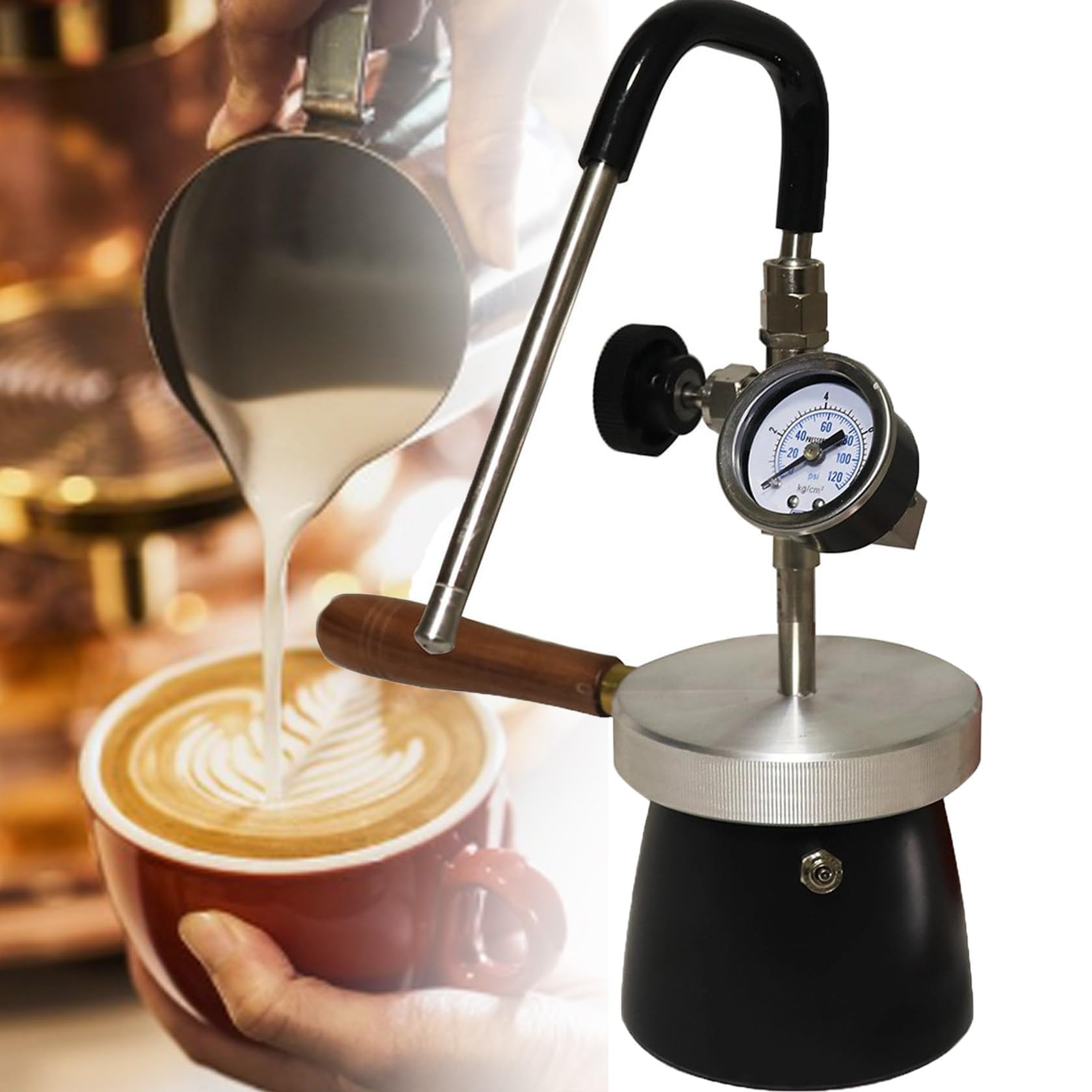 Montalatte, portatile e vaporizzatore, pressione di 4 bar con angolo regolabile e ugello a 3 fori da 0,8 mm per una schiuma perfetta, ideale per campeggio e uso domestico