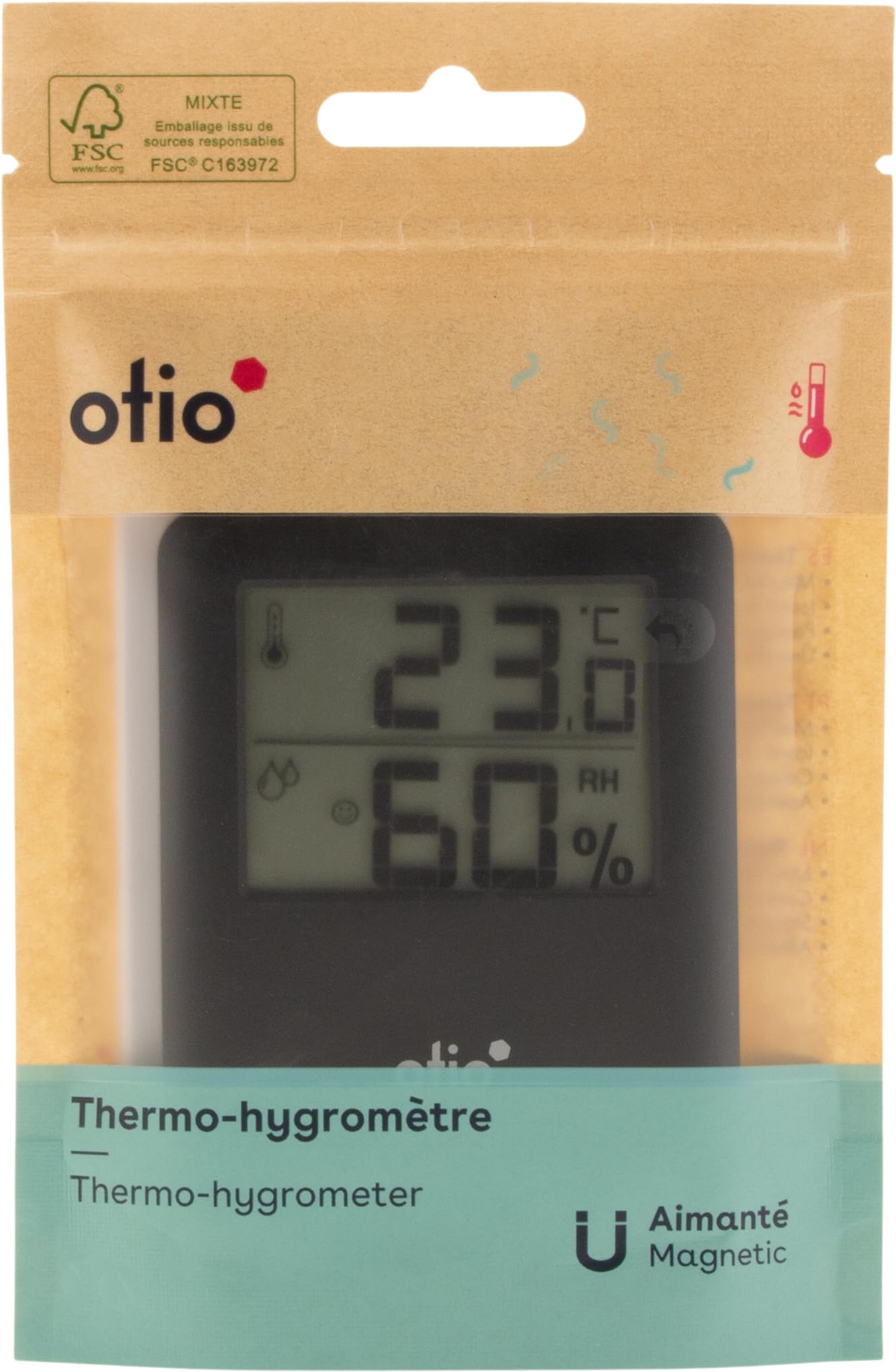Otio - Higrometr magnetyczny z termometrem - ekran LCD - Czarny