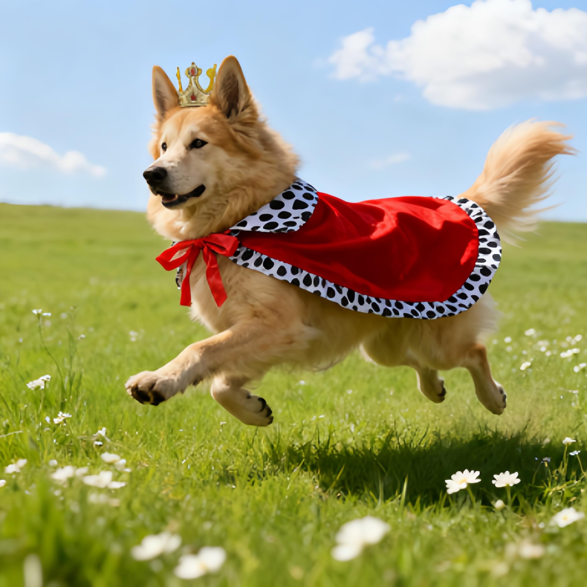 Königliches Hundekostüm für Partys – Verkleidungsset mit Goldener Krone & rotem Umhang – Lustiges Outfit für kleine Hunde zu Karneval, Halloween & Fotoshooting