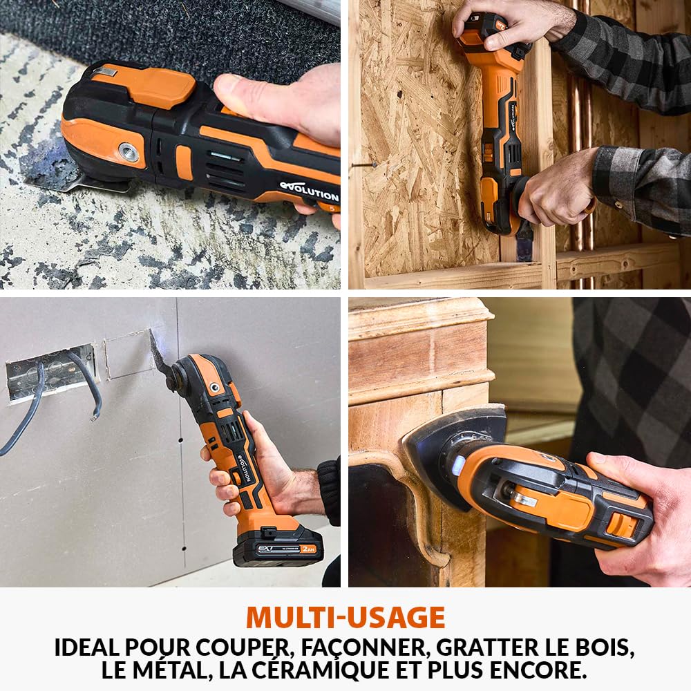 Evolution Power Tools R18MLT-Li Outil Multifonction Sans Fil Alimenté Par Batterie 18 V Li-Ion, Polyvalent Et Multi-Matériaux Pour Couper, Façonner, Gratter Et Poncer | Batterie Non Incluse