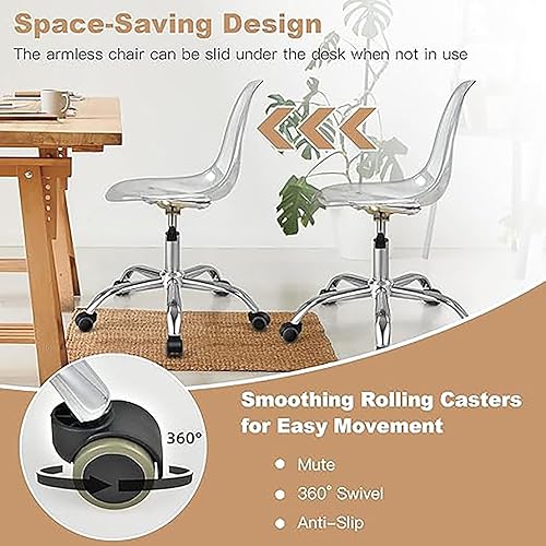 Miniatura 5 de NaKeah Silla de escritorio de acrílico transparente, moderna, pequeña, bonita silla de plástico rodante sin brazos, silla de oficina en casa, cojín