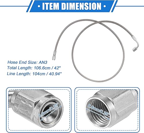 Miniatura 6 de AN3 - Línea de alimentación de aceite turbo de acero trenzado de 90 grados a extremo de manguera recta, turbocompresor remoto de 42 pulgadas, línea