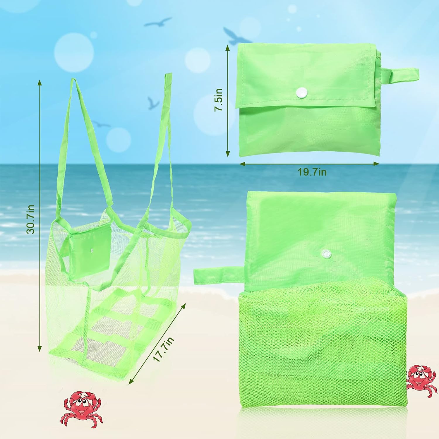 6 Pieces Mesh Beach Tote Bag Portable Travel Mesh Bag Large Mesh Beach Bag Toy Organizer Storage Bag Away from Sand for Holding Beach Toys, Camping, Outdoor Sports, 18 x 12 x 18 Inch