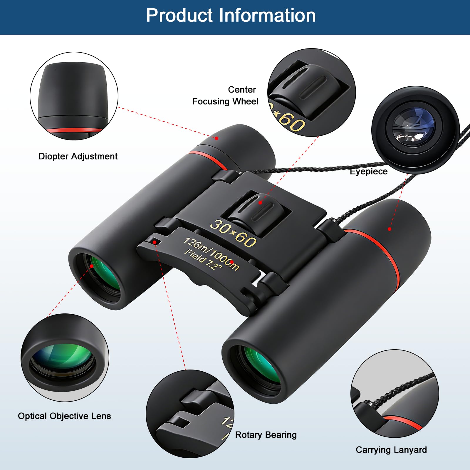 30x60 Mini Compact Binoculars for Adults Kids, HD Portable Waterproof Pocket Binoculars, Lightweight Folding Easy Focus for Bird Watching, Hunting, Concert, Theater, Travel Hiking Outdoor Sports — view 3
