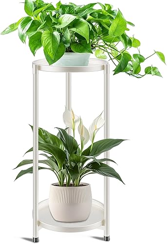 Soporte alto para plantas de 2 niveles para interiores, soporte redondo de esquina blanca para múltiples plantas de interior, soportes de metal para