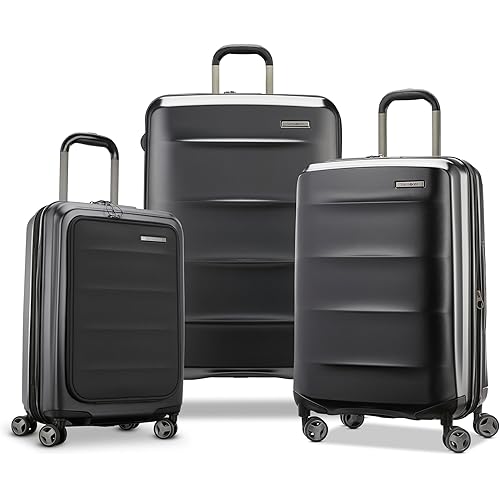 Samsonite Octiv Pro 3-Piece Hardside Lightweight (21/24/28) Front Pocket Carry-On Pro, Medium & Large-Checked Luggage Set, Expandable, Four Spinner Wheels, Adjustable Handle, TSA Lock – Black