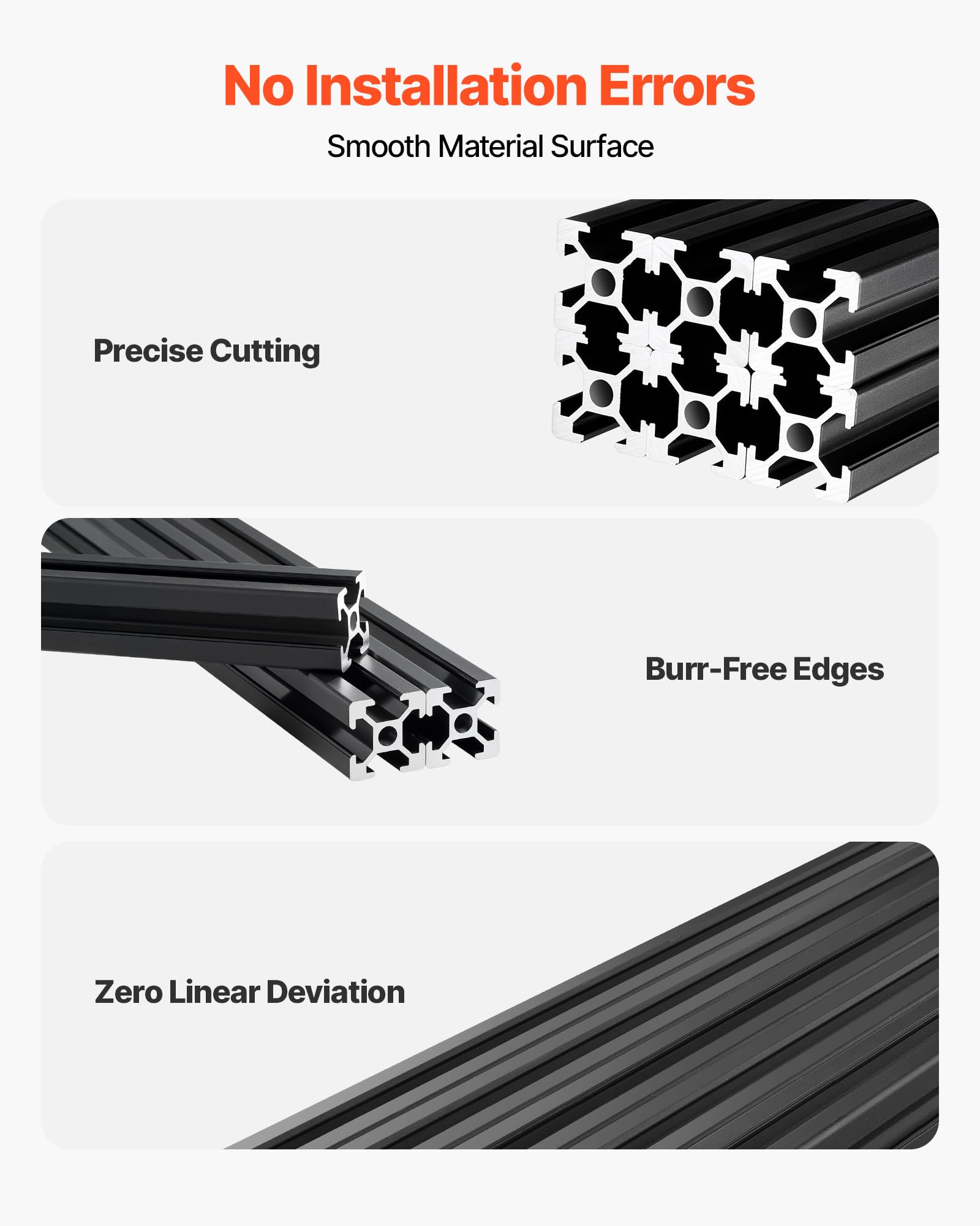 VEVOR 2020 Aluminium Profile 6 Stk. 2 m, Eloxierte T-Nut-Aluprofile nach EU-Standard, Hochfestes Strangpressprofil, Aluminiumschiene für 3D-Druckerteile, CNC-DIY-Werkbänke und Montage, Schwarz
