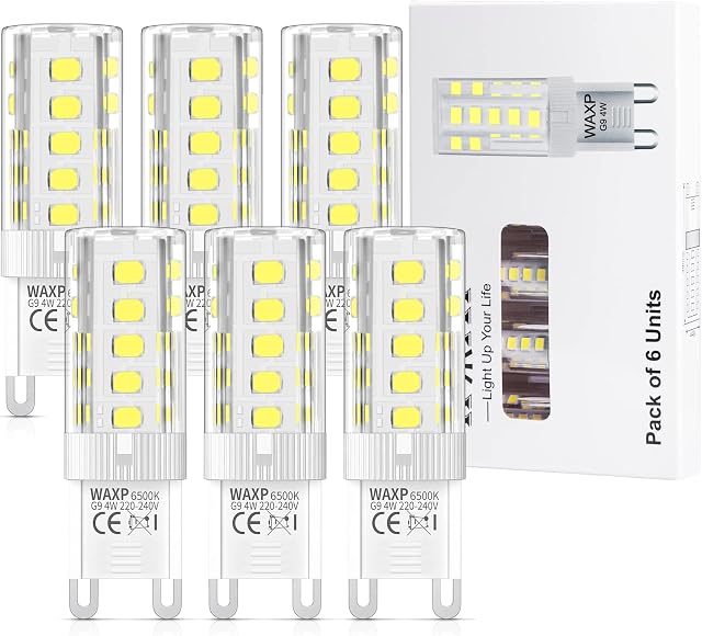 G9 LED Light Bulbs Cool White 4W, 6500K, No Flicker, Equivalent 40W Daylight G9 Halogen Bulbs, Non-Dimmable, 6 Pack