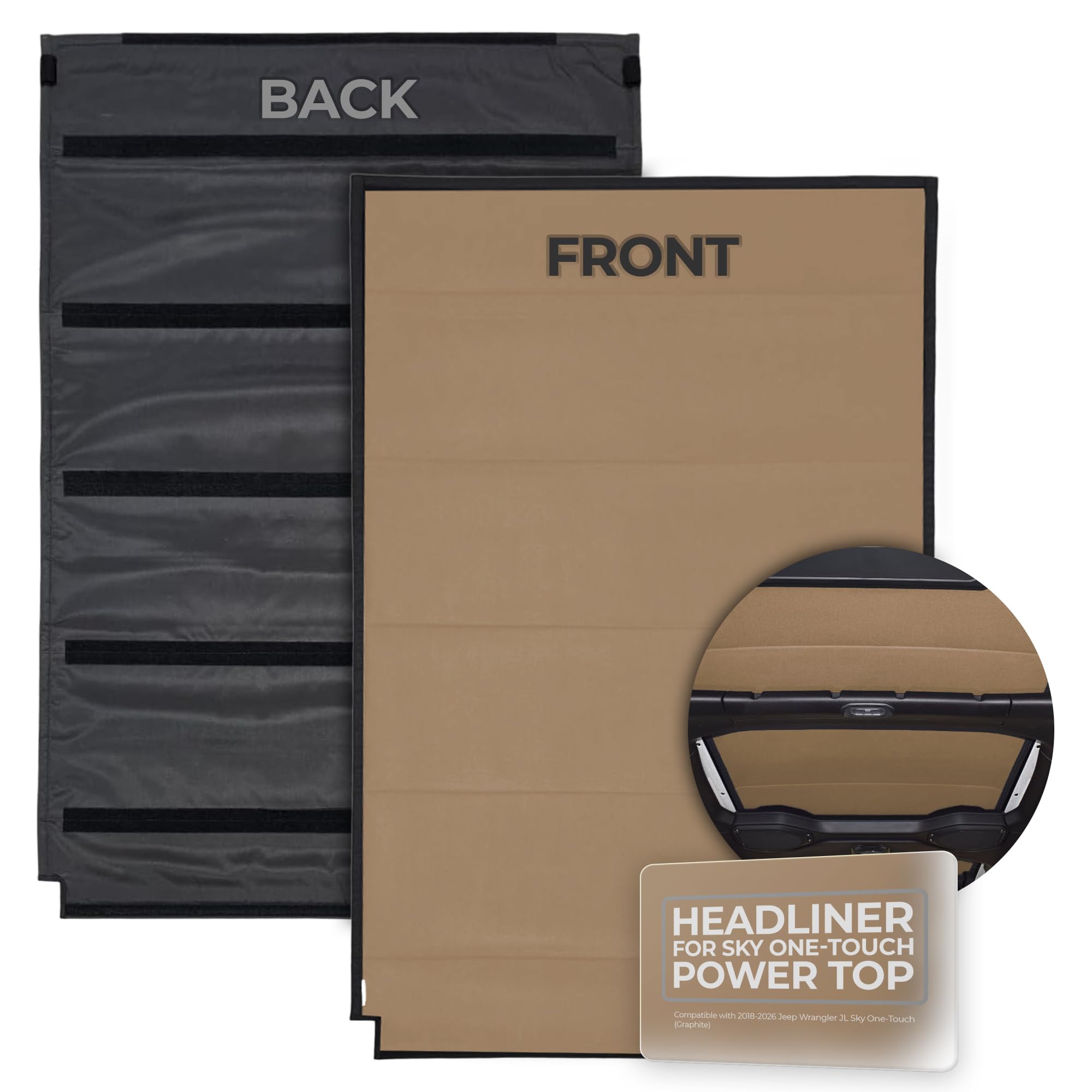Insulating Headliner Compatible for Jeep Wrangler JL Sky One-Touch Power Top (2018-2026) | Three-Layer Design for Comfort, Noise Reduction & Easy Installation (Oak)