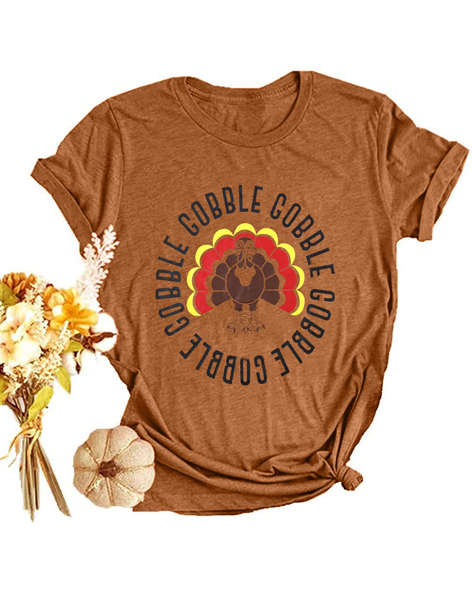 Thanksgiving T Shirt Women Gobble Gobble Shirts Turkey Print Top Casual Fall Short Sleeve Tee