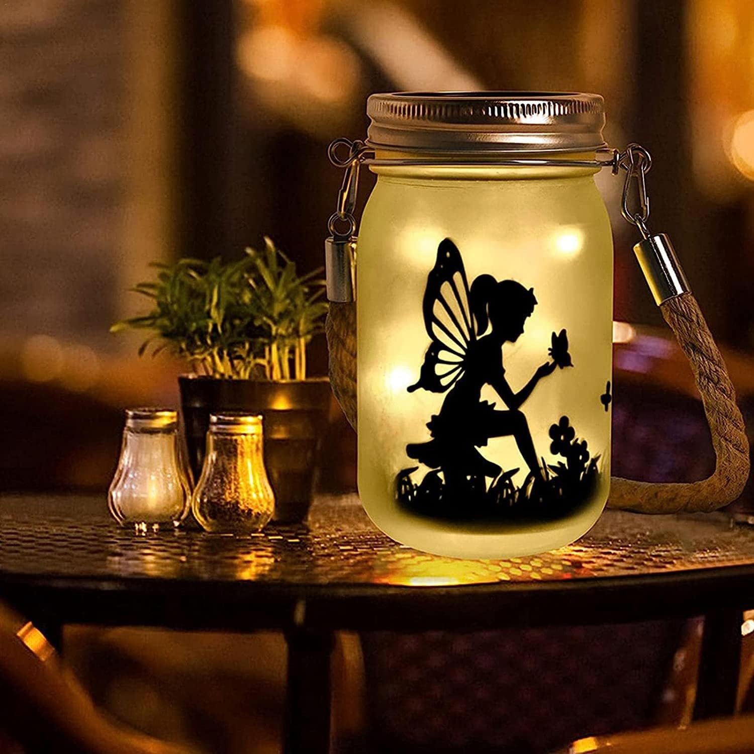 Butterfly Fairy in Mason Jar, Pack of 2 Solar Lanterns for Outdoor Decorative Solar Lamp, IP65 Waterproof Garden Light for Wedding, Party, Garden Decoration ​Outdoor (Multi Colours)