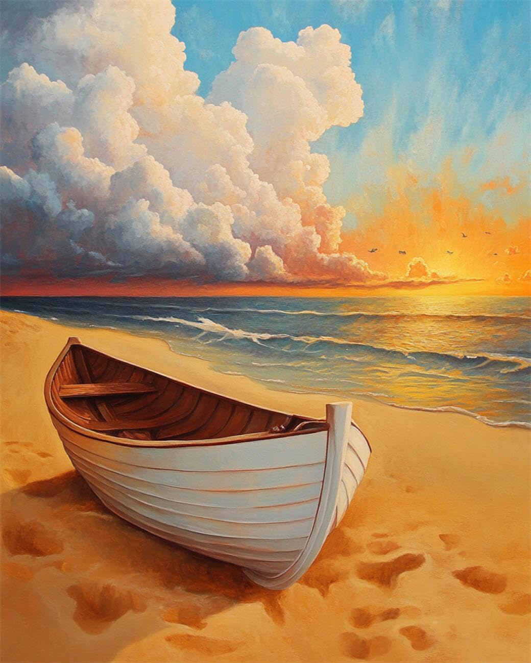 RKFLGEW DIY Embroidery Beads Set Beach Boat 30x40cm
