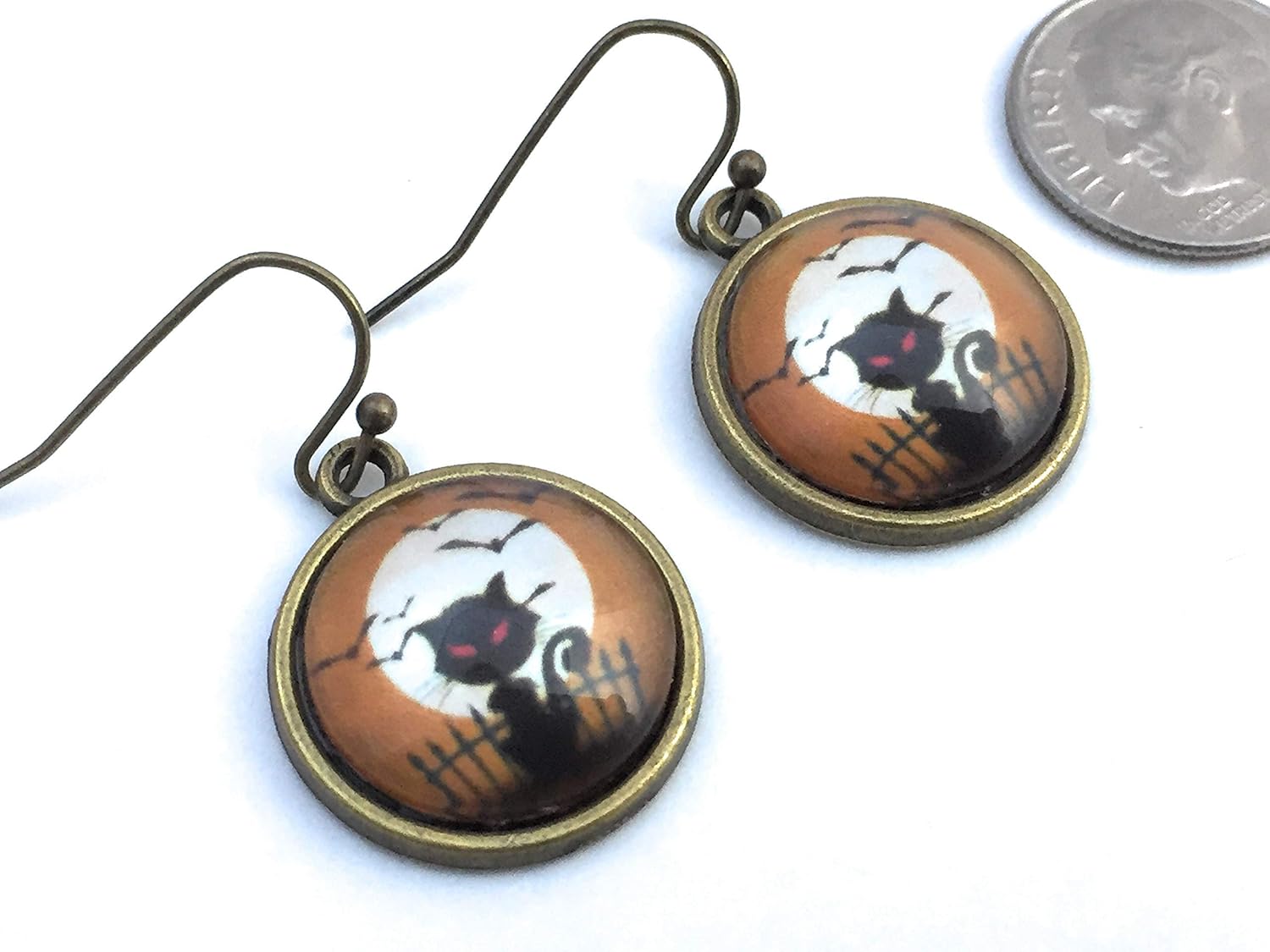 Halloween Black Cat Dangle Earrings - Handmade - Fun Spooky Jewelry for Women