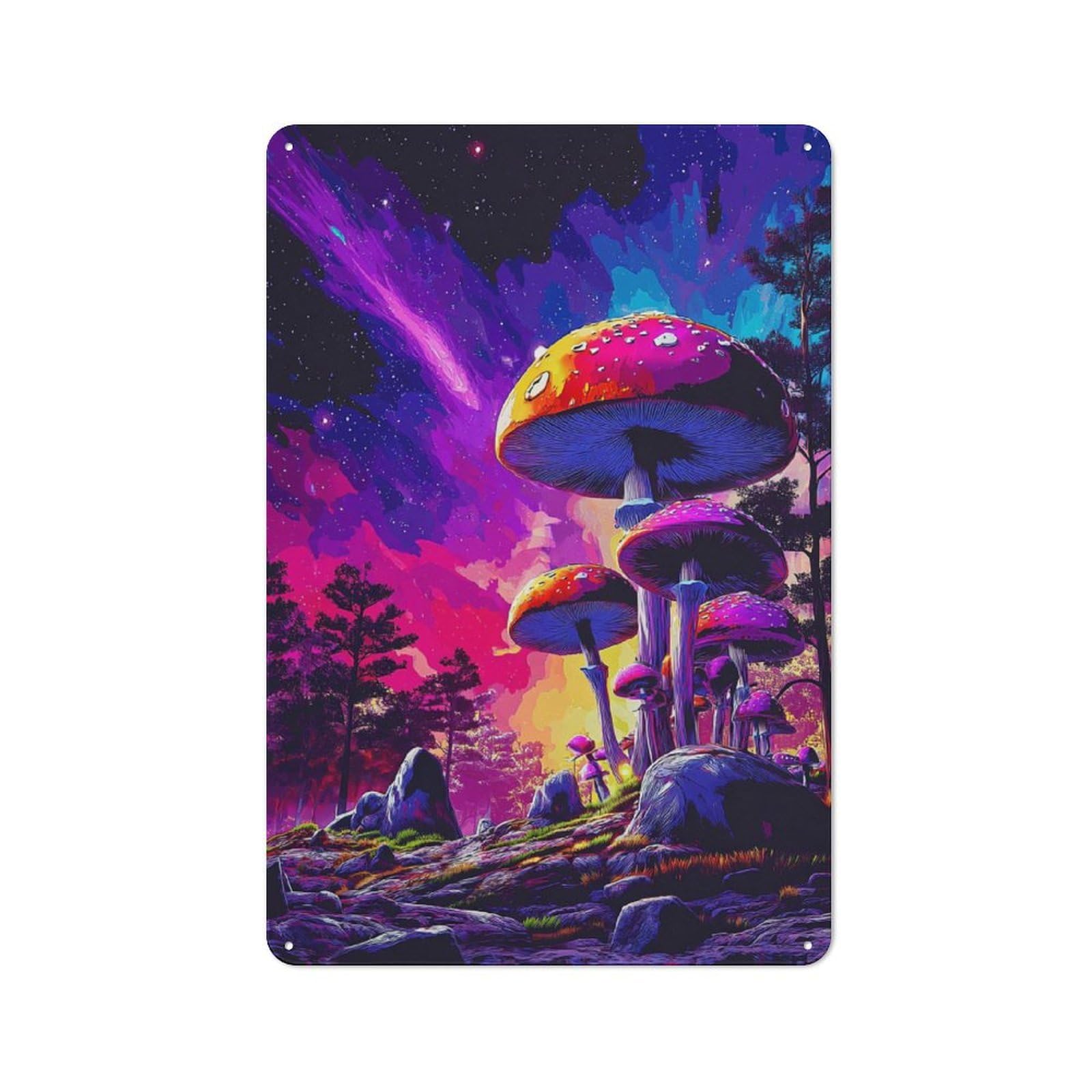 Junmoney Fantasy Mushroom Forest Classic Metal Plaque 30X20cm Featuring Bistro Wall Plaque For Kitchen, Cafe, Pantry Or Dining Room
