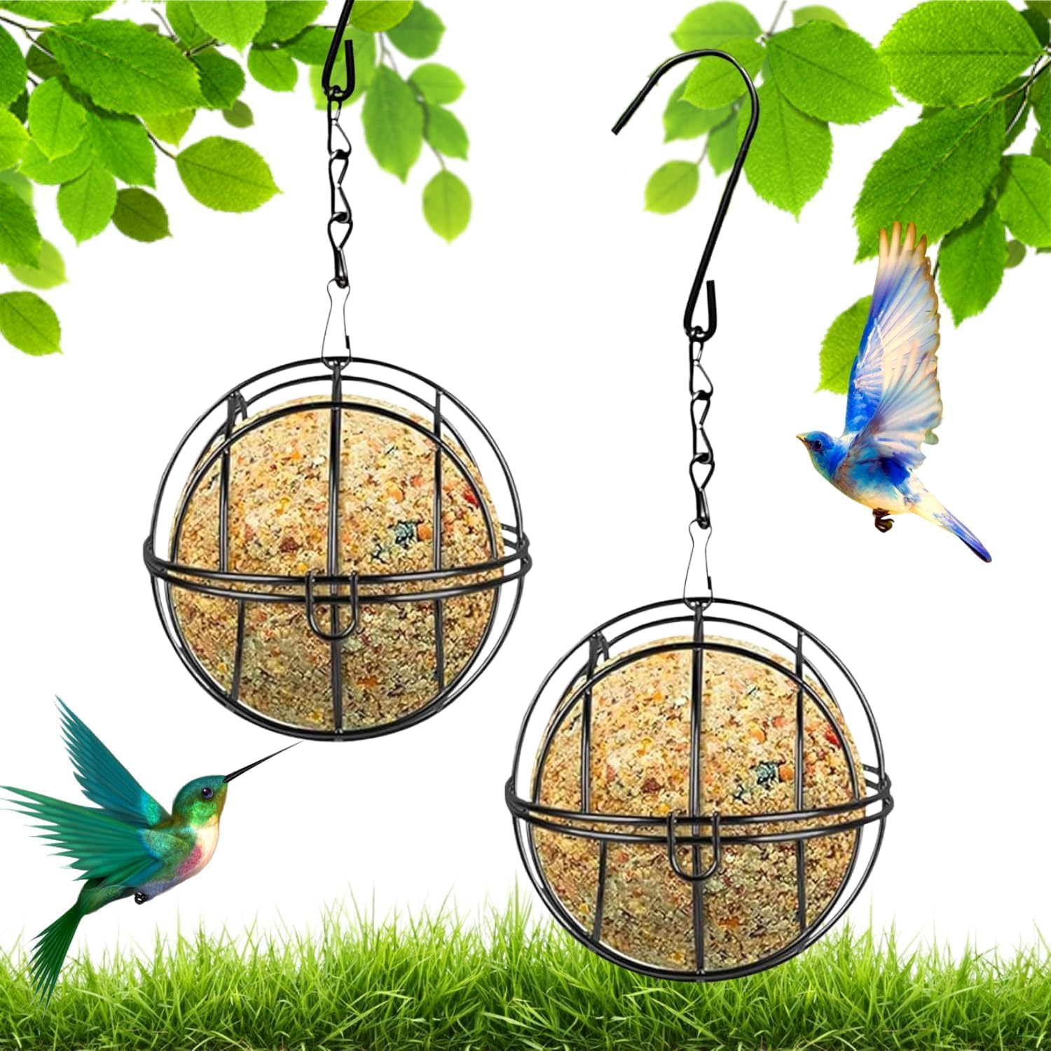Mangeoire à Oiseaux Boule De Graisse Métal - Lot De 6 Avec Crochets En S - Pour Oiseaux Sauvages, Diamètre 7cm