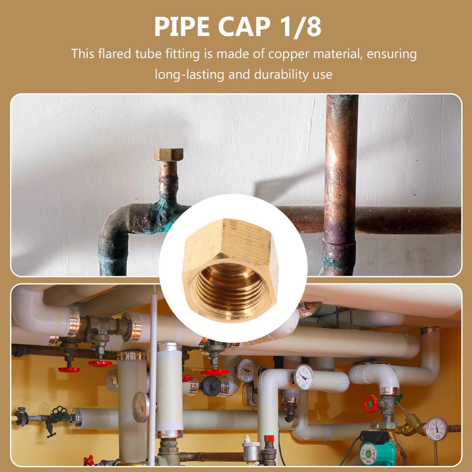 4pcs Brass Cap Gas Line Cap Cover Copper Compression Cap 1/8 Pipe Cap 1/8 Flare Cap Pipe Cap 1/8 Gas Line Cap Kit 1/8 Inch Compression Cap Pipe Cap Copper 1/8 Flare Nut