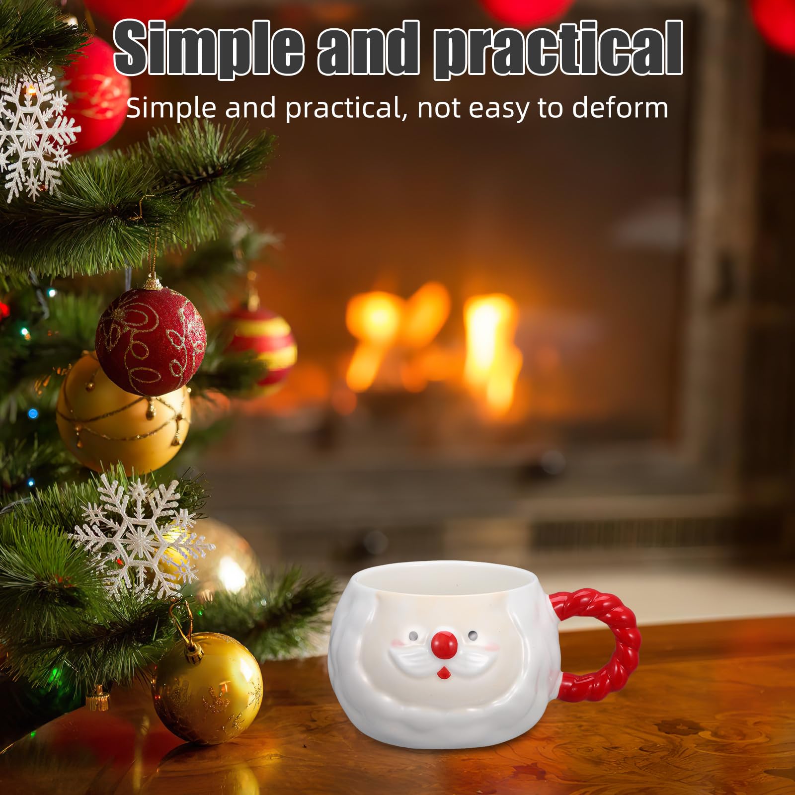 Housoutil Taza de Café Navideña con Tapa en Forma de Gorro, Taza de Cerámica 3d de Papá Noel.