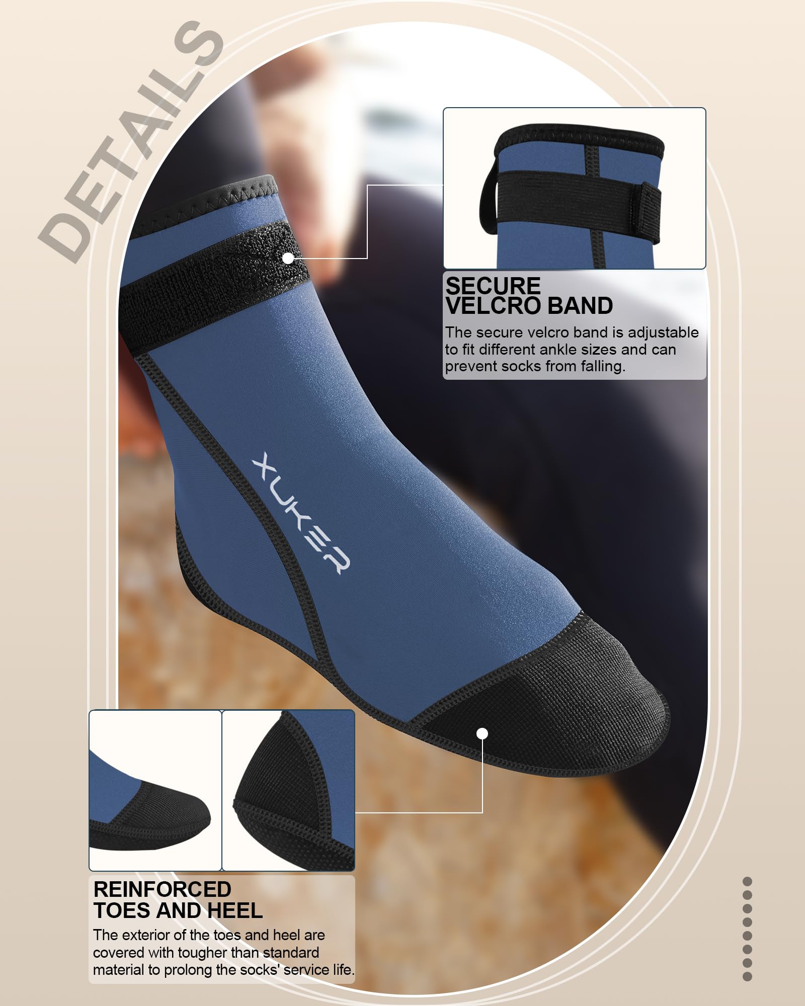 XUKER Neopren-Wassersocken, 3 mm, sanddichte Strand-Volleyball-Socken, Wasserschuhe, Tauchstiefel für Outdoor-Wassersport | Tauch-Schwimmsocken für Outdoor-Wassersport