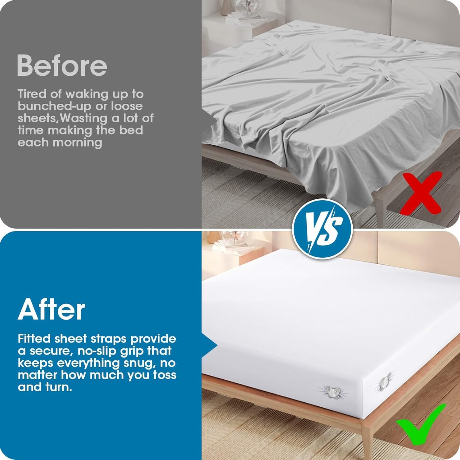 Butterfly Lock Bed Sheet Holders with Anti-Slip Pads for Corners, 4Pcs Secure Bed Sheets Firmly in Place, Heavy Duty Bed Sheet Holder for No More Loose Sheets, Easy Installation for All Mattress